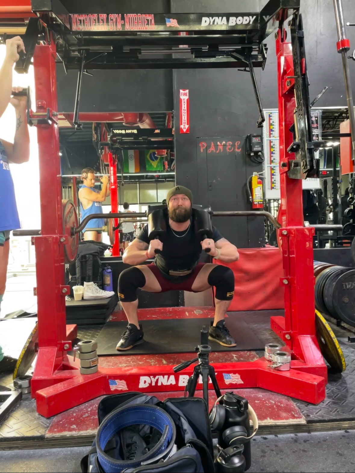 Bobby Lawson performing a safety bar squat at Metroflex Gym Murrieta